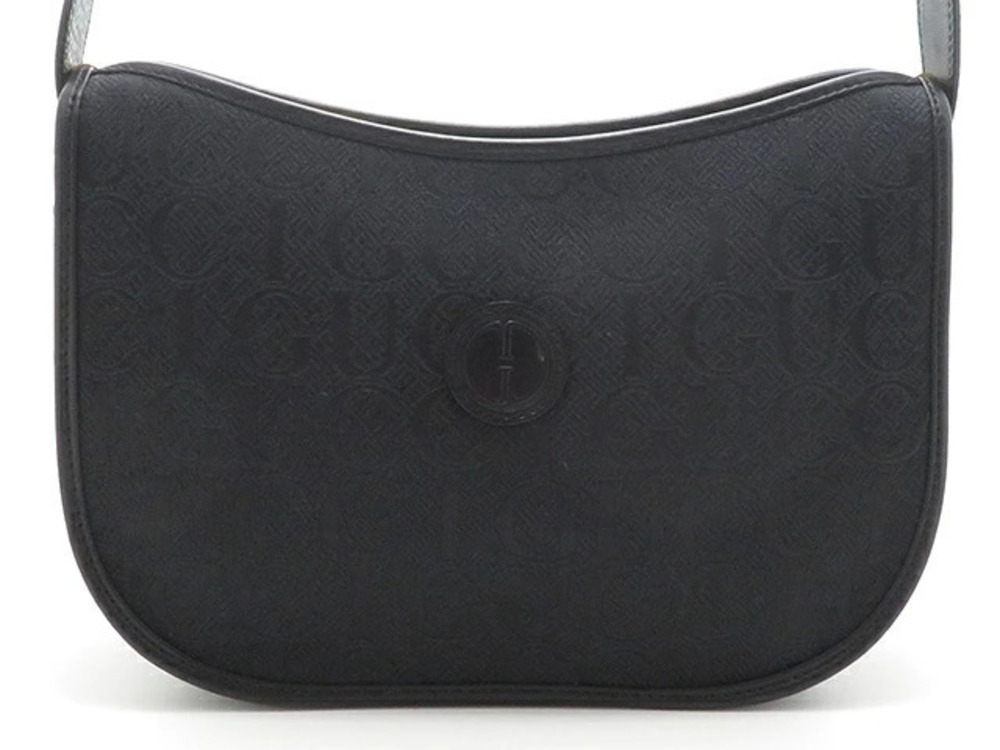 Gucci black canvas leather trimmed shoulder bag circular